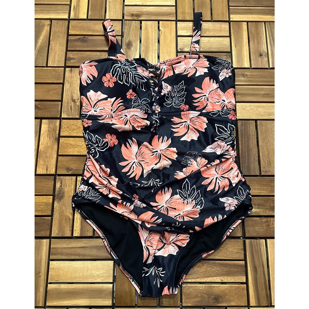 16W Women Plus Size One Piece Swimsuit Tummy Control Lace up Swimwear- NEW